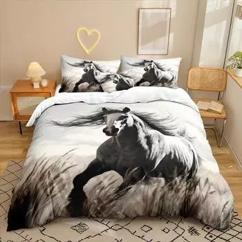 Mustang Series 3D Digital Printing Three-Piece Bedding Kit Bed Sheet Quilt Cover 90 * 200 two-piece set