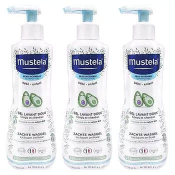 Mustela Gel Lavant Dough Hair & Body Wash, 3 упаковки, 500 мл