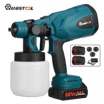 Mustool 1000 мл 1300 Вт 88VF 3 модели Электрический пистолет-распылитель Аккумуляторный распылитель краски Авто Мебель Стальное покрытие Аэрограф, совместимый с аккумулятором Makita 18 В