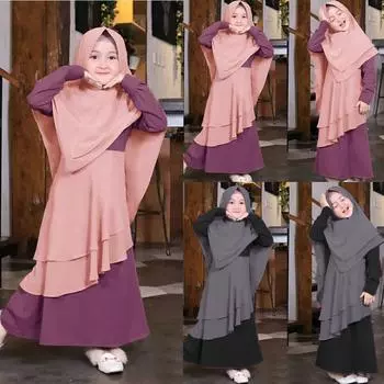 Мусульманская исламская Абая для маленьких девочек в Рамадан с хиджабом, длинный халат, бурка, макси, платья для маленьких детей/малышей для маленьких девочек 80 фиолетовый