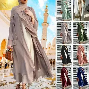 Мусульманская мода Абая мода мягкий и элегантный большой размер женский кардиган халат однотонный кардиган платье XXL светло-синий