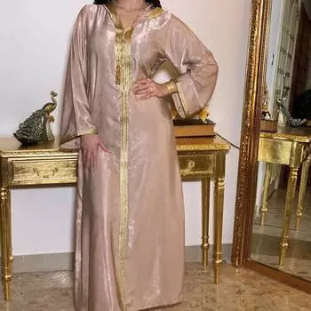 Мусульманская одежда Дубай шампанское с капюшоном кружевной замшевый халат мусульманский халат женский абайя S шампанского