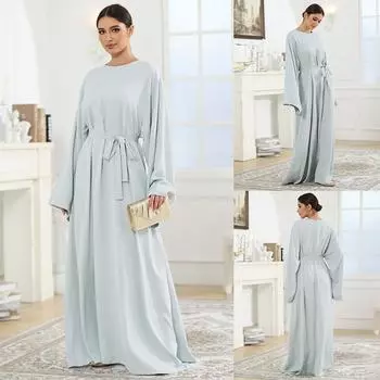 Мусульманская одежда, женское однотонное консервативное простое платье, повседневное платье 2XL серый