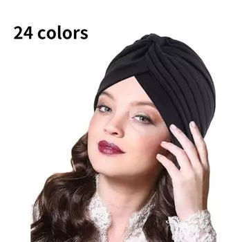 Мусульманская шапка-тюрбан, эластичная женская однотонная шапочка с перекрестной закруткой, женская исламская шапка для химиотерапии, повязка на голову, аксессуары для волос One size чёрный