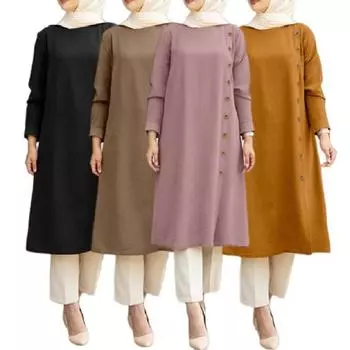 Мусульманские рубашки, женские осенние блузки, повседневные турецкие рубашки с длинными рукавами в стиле ретро, женская однотонная исламская одежда, осенний халат 5XL