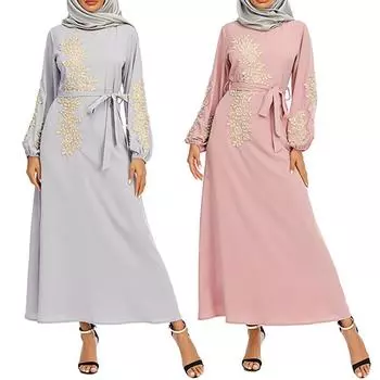 Мусульманский халат Элегантный Достойный Вышитый Длинный Подол Платье (нет платка) 2XL