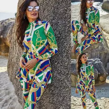Мусульманский купальник с цветочным принтом, летний купальник с полным покрытием, арабский буркини, исламский купальный костюм S зелёный