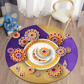 Мусульманский молитвенный кавайный круглый ковер с принтом для гостиной, коврики для кемпинга, пикника, фланелевый противоскользящий коврик, коврик для йоги, странная вещь 60cm