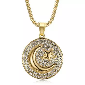 Мусульманское ожерелье в форме полумесяца и звезды, амулет унисекс, исламские украшения, подарок другу золотой