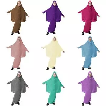 Мусульманское платье для девочек, комплект юбки из молочного шелка с крыльями летучей мыши XL