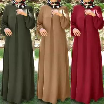 Мусульманское женское платье Абая с длинным рукавом и воротником-стойкой Musulman Dubai Kaftan Турецкие тканевые платья макси XXL