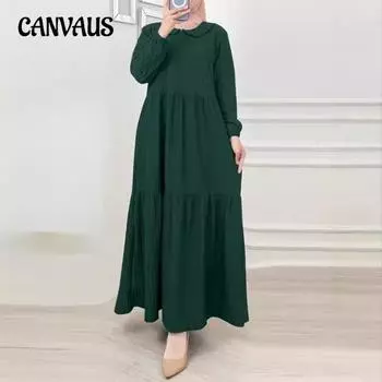 Мусульманское женское платье больших размеров с оборками и рукавами-фонариками Платье в форме сердца из турецких сарафанов в Дубае S темно-зеленого