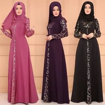 Мусульманское женское платье макси Баджу Рая Джуба Муслима Курунг с длинными рукавами S чёрный