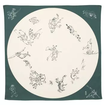 Musumi Furoshiki Furoshiki 68см Choju Jinbutsu Giga Круглое окно, зеленый мох, органический хлопок, сделано в Японии 20829-202