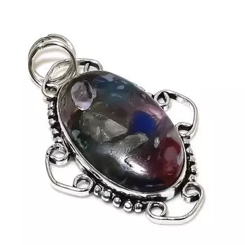 Muurano Glass Gemstone Handmade 925 Sterling Silver Jewelry Pendant 2.17 Z6n30