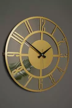 Muyika Bunnela Gold Aynal Metal Siyah Duvar Saati 50x50cm Sessiz Mekanizmal Amd-50