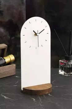 Muyika Degno Декоративные настольные часы с деревянной ножкой и металлическим корпусом, цвет белой-коричневой ножки Mms-am