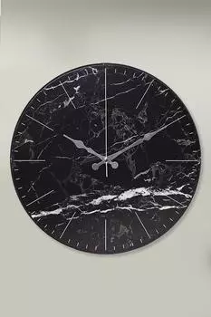 Muyika Nero Marmo Овальные стеклянные настенные часы с мраморным рисунком 36 см Pds-36