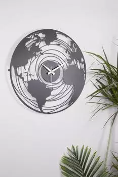 Muyika Новый дизайн карты мира Металл 50x50 см Бесшумный механизм Декоративные настенные часы Mds-50