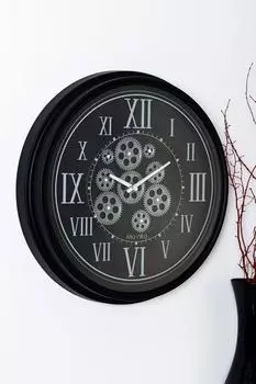 Muyika Perfetto Attivo Черные настенные часы с римскими цифрами и подвижным колесом, 55x55 см, бесшумный механизм