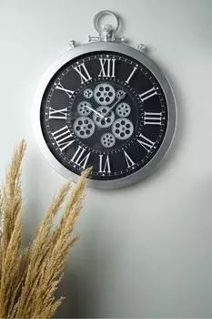 Muyika Perfetto Подвижное колесо Серебряный корпус 55x55 см Бесшумный механизм Винтажные настенные часы Pods-55