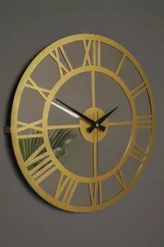 Muyika Roma Золотые Зеркальные Металлические Черные Настенные Часы 50x50см Бесшумный Механизм Amd-50