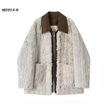 MUYU/Muyu, короткая женская шуба с мехом, зима 2024, новая куртка из искусственной норки, экологически чистый мех S серебряный серый