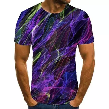 Муж. 3D-графика Большие размеры Футболка С короткими рукавами Повседневные Верхушки Классический Круглый вырез Лиловый Красный Желтый XXS зелёный
