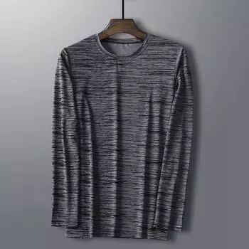 Муж. Большие размеры Верх с длинными рукавами В полоску Футболка больших размеров Дышащий Быстровысыхающий Длинный рукав 8XL