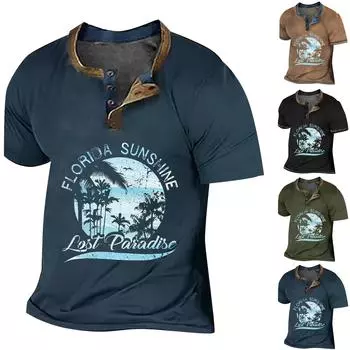 Муж. Футболка Футболки Графика Текст Черный Военный стиль Зеленый Бассейн Темно-серый 3D-печать Уличный стиль С короткими рукавами На пуговицах С принтом Одежда Классический L