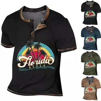 Муж. Футболка Футболки Графика Текст Черный Военный стиль Зеленый Бассейн Темно-серый 3D-печать Уличный стиль С короткими рукавами На пуговицах С принтом Одежда Классический L