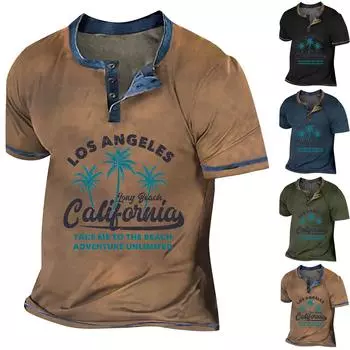 Муж. Футболка Футболки Графика Текст Черный Военный стиль Зеленый Бассейн Темно-серый 3D-печать Уличный стиль С короткими рукавами На пуговицах С принтом Одежда Классический L