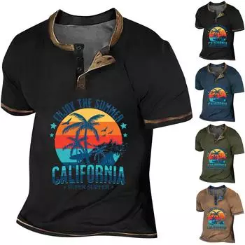 Муж. Футболка Футболки Графика Текст Черный Военный стиль Зеленый Бассейн Темно-серый 3D-печать Уличный стиль С короткими рукавами На пуговицах С принтом Одежда Классический L