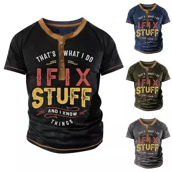 Муж. Футболка Футболки Графика Текст Черный Военный стиль Зеленый Бассейн Темно-серый 3D-печать Уличный стиль С короткими рукавами На пуговицах С принтом Одежда Классический XL чёрный