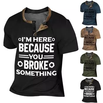 Муж. Футболка Футболки Графика Текст Черный Военный стиль Зеленый Бассейн Темно-серый 3D-печать Уличный стиль С короткими рукавами На пуговицах С принтом Одежда Классический L чёрный