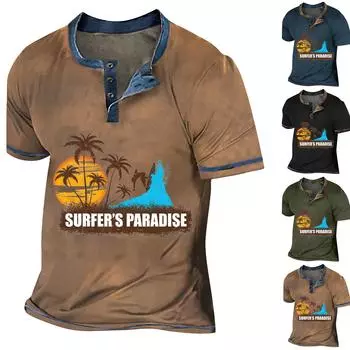 Муж. Футболка Футболки Графика Текст Черный Военный стиль Зеленый Бассейн Темно-серый 3D-печать Уличный стиль С короткими рукавами На пуговицах С принтом Одежда Классический L