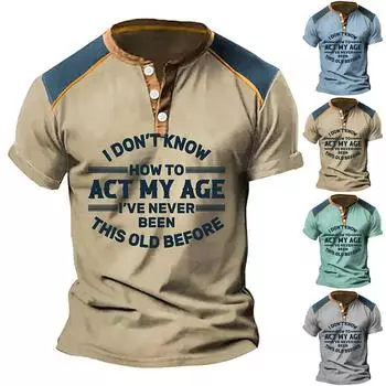 Муж. Футболка Футболки Графика Текст Черный Военный стиль Зеленый Бассейн Темно-серый 3D-печать Уличный стиль С короткими рукавами На пуговицах С принтом Одежда Классический S