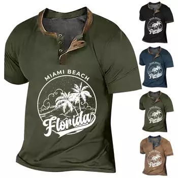 Муж. Футболка Футболки Графика Текст Черный Военный стиль Зеленый Бассейн Темно-серый 3D-печать Уличный стиль С короткими рукавами На пуговицах С принтом Одежда Классический L