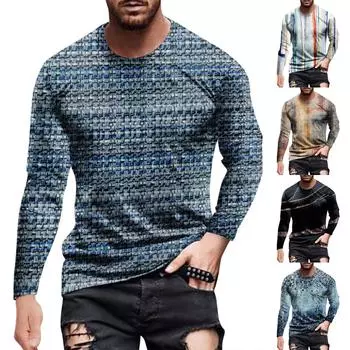 Муж. Футболка Графика Абстракция Шея Одежда Одежда На открытом воздухе Длинный рукав С принтом Модельер Винтаж XXXL хаки