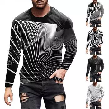 Муж. Футболка Графика Абстракция Шея Одежда Одежда На открытом воздухе Длинный рукав С принтом Модельер Винтаж XXXL серый