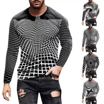 Муж. Футболка Графика Абстракция Шея Одежда Одежда На открытом воздухе Длинный рукав С принтом Модельер Винтаж XXXL