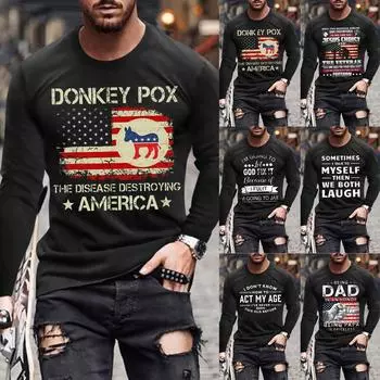 Муж. Футболка Графика Абстракция Шея Одежда Одежда На открытом воздухе Длинный рукав С принтом Модельер Винтаж L винный