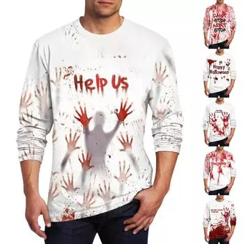 Муж. Футболка Круглый вырез Одежда Одежда На открытом воздухе Длинный рукав С принтом Модельер Винтаж XXXL винный