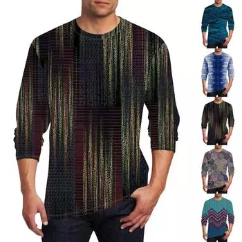 Муж. Футболка Круглый вырез Одежда Одежда На открытом воздухе Длинный рукав С принтом Модельер Винтаж L синий