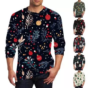 Муж. Футболка Круглый вырез Одежда Одежда На открытом воздухе Длинный рукав С принтом Модельер Винтаж XXXXXL красный