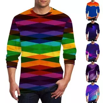 Муж. Футболка Круглый вырез Одежда Одежда На открытом воздухе Длинный рукав С принтом Модельер Винтаж S чёрный