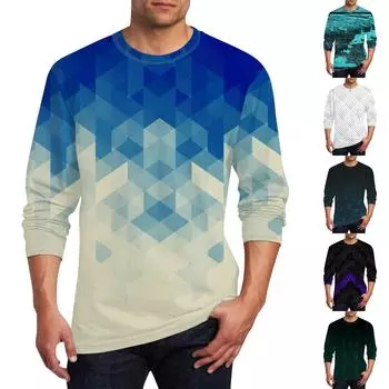 Муж. Футболка Круглый вырез Одежда Одежда На открытом воздухе Длинный рукав С принтом Модельер Винтаж L синий