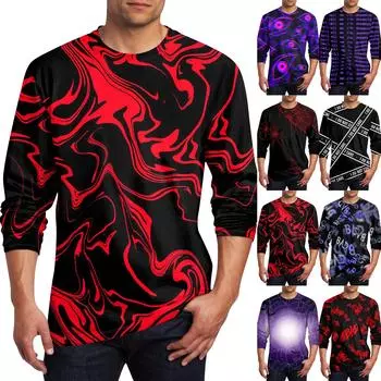 Муж. Футболка Круглый вырез Одежда Одежда На открытом воздухе Длинный рукав С принтом Модельер Винтаж M винный