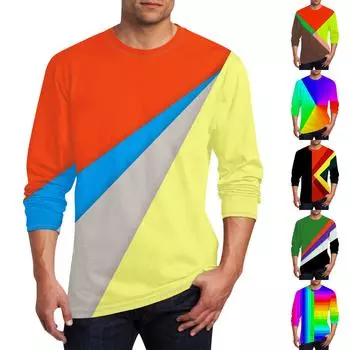 Муж. Футболка Круглый вырез Одежда Одежда На открытом воздухе Длинный рукав С принтом Модельер Винтаж XXL шафрановый