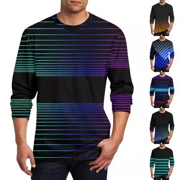 Муж. Футболка Круглый вырез Одежда Одежда На открытом воздухе Длинный рукав С принтом Модельер Винтаж XXL циан